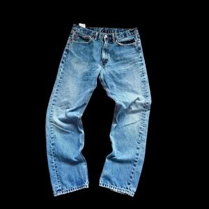 Levis 505 Mens Jeans Blue Medium Wash Denim 34x32 (Fits 32x29) Distressed